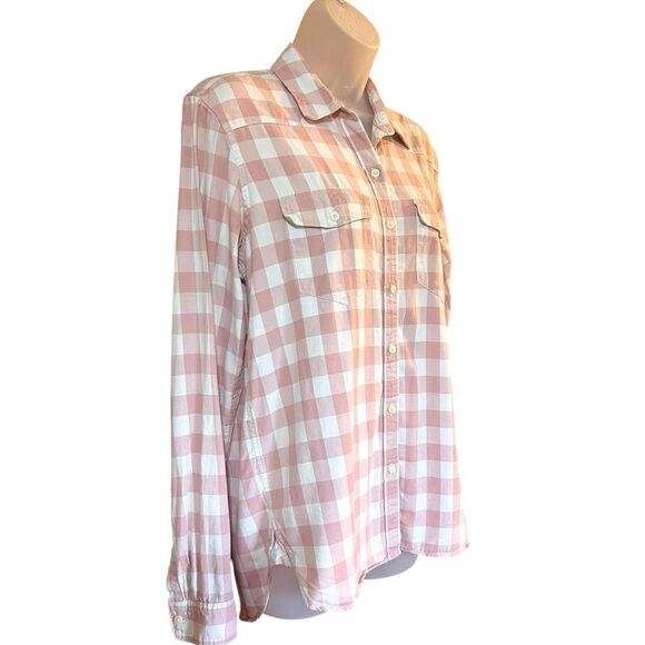 Gap Womens Western Long Sleeve Pink Check Button Down Shirt Sz S Tall - Picture 3 of 12